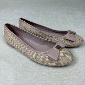 Ted Baker Sualli Raffia Ballet Flats Pink Bow 39.5 9 Preppy Old Money Designer
